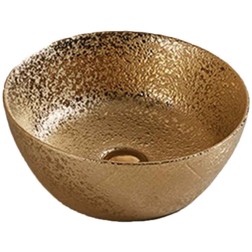 14.09 x 14.09 in Gold Round Ceramic Bathroom Vessel Sink