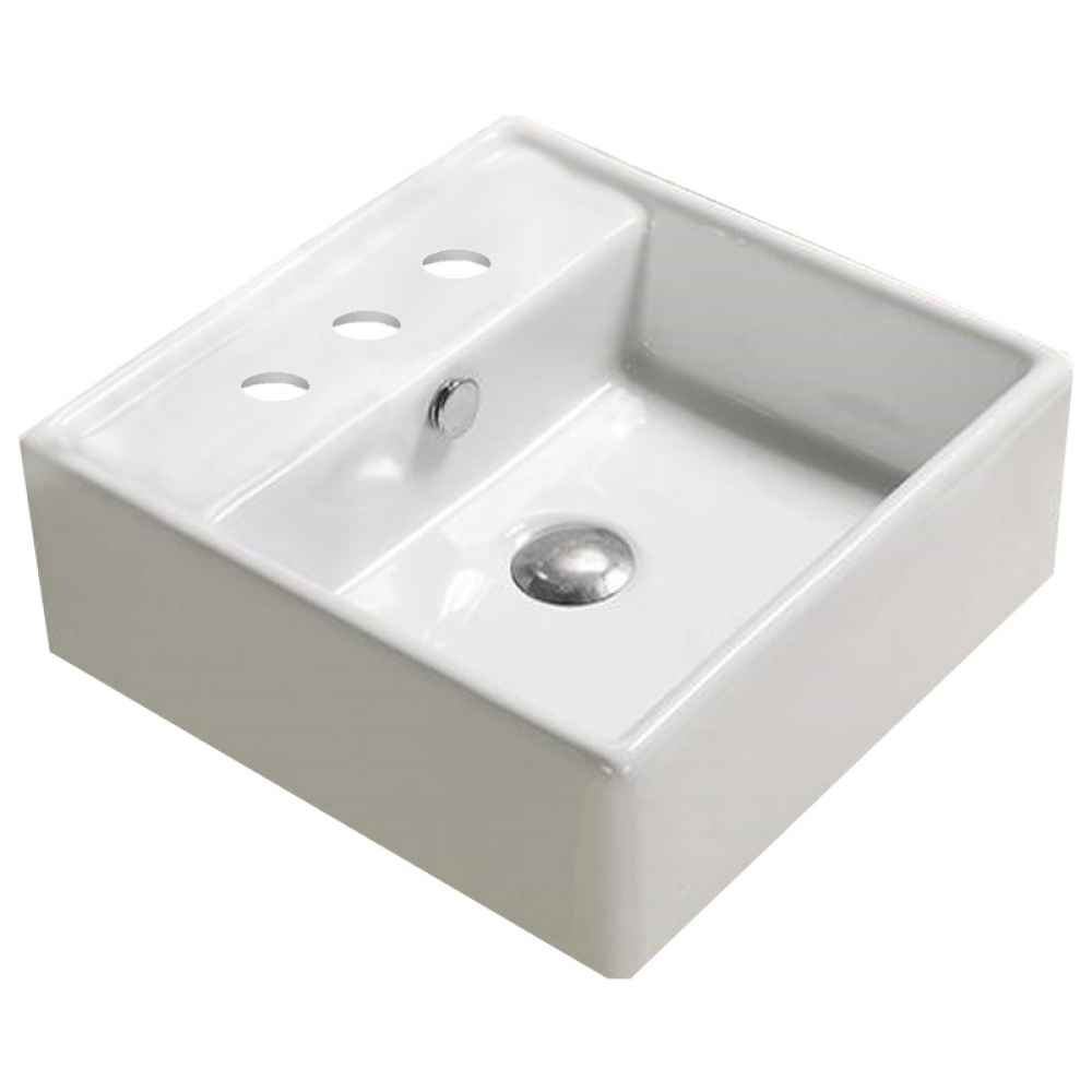 18.1 x 18.1 in White Square Ceramic Bathroom Vessel Sink