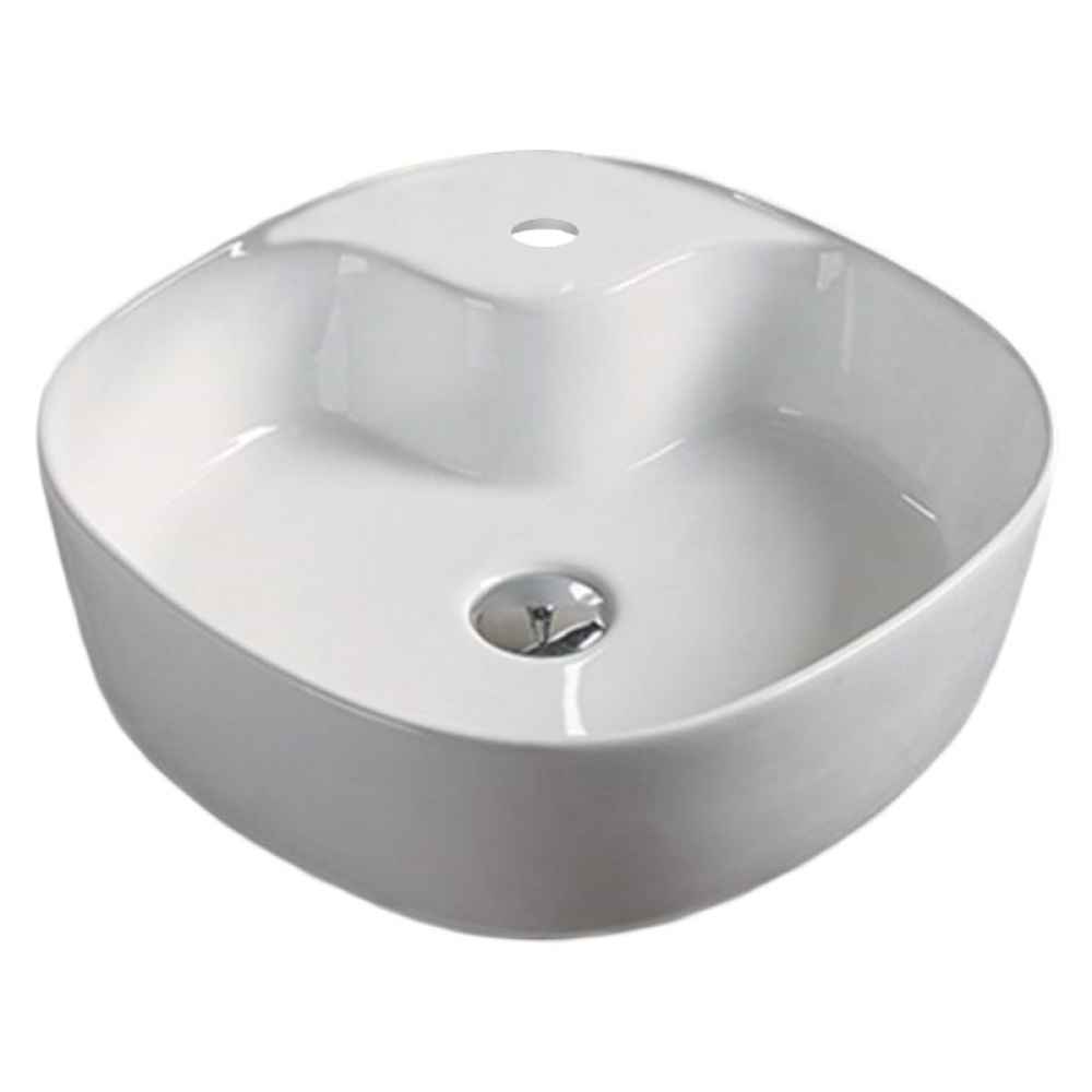 17.3 x 17.3 in White Square Ceramic Bathroom Vessel Sink
