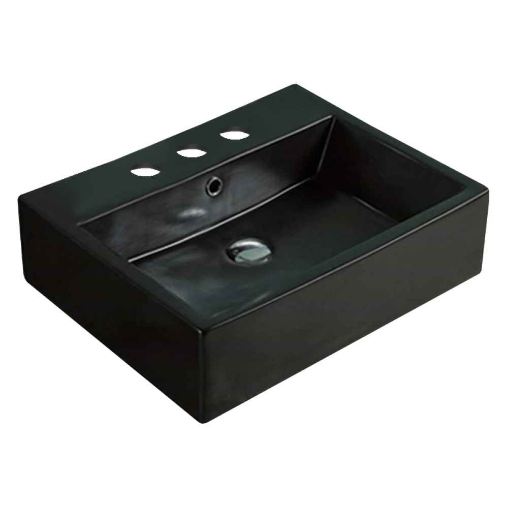 20.9 x 16.5 in Black Rectangle Ceramic Bathroom Vessel Sink