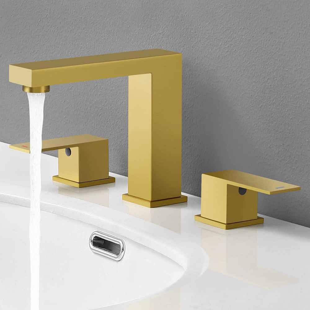 Brushed Gold Square Stainless Steel Bathroom Sink Faucet, CUPC Certified