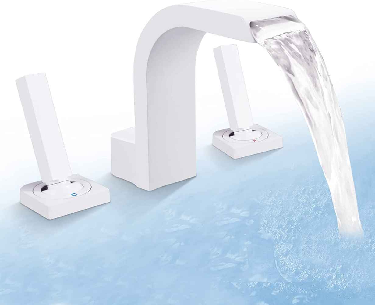 White Square Brass Bathroom Sink Faucet