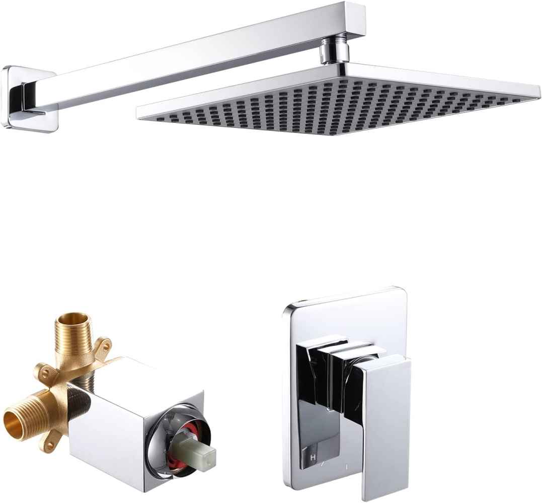13.4 x 4.09 in Chrome Square Metal Shower Kit, CUPC Certified