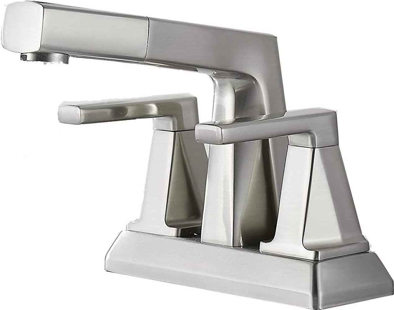Brushed Nickel Rectangle Stainless Steel Bathroom Sink Faucet