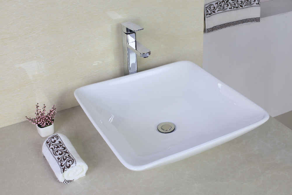 16.75-in. x 16.75-in. Square Bathroom Vessel Sink White Enamel Glaze