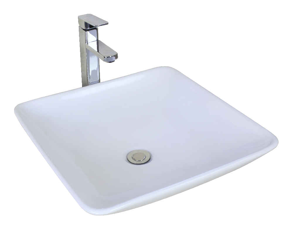 16.75-in. x 16.75-in. Square Bathroom Vessel Sink White Enamel Glaze