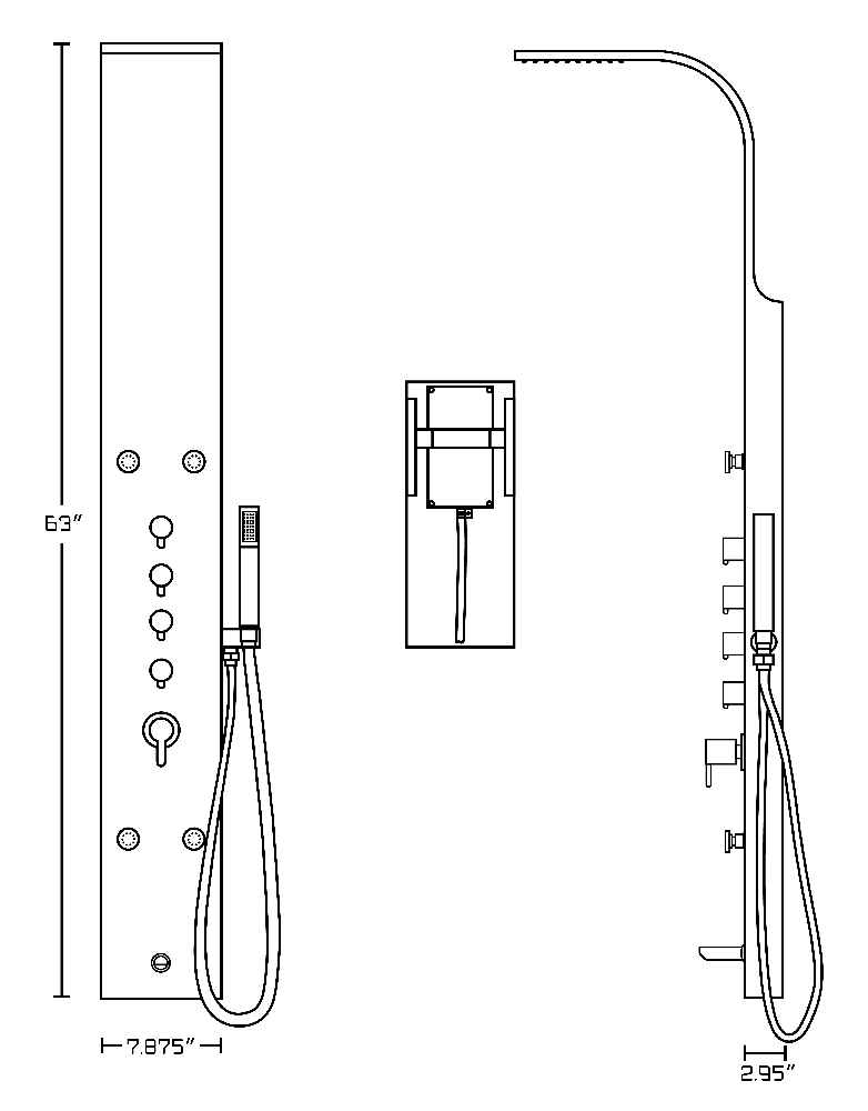 7.87-in. x 63-in. Shower Panel Chrome Stainless Steel CUPC