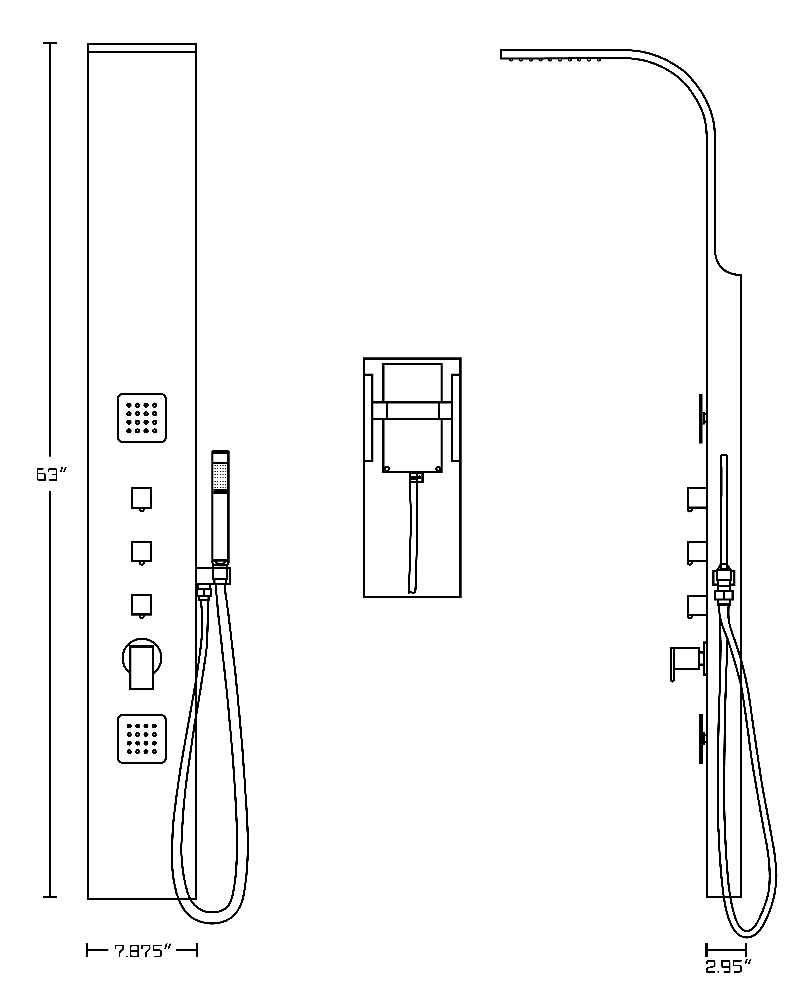 7.87-in. x 63-in. Shower Panel Chrome Stainless Steel CUPC