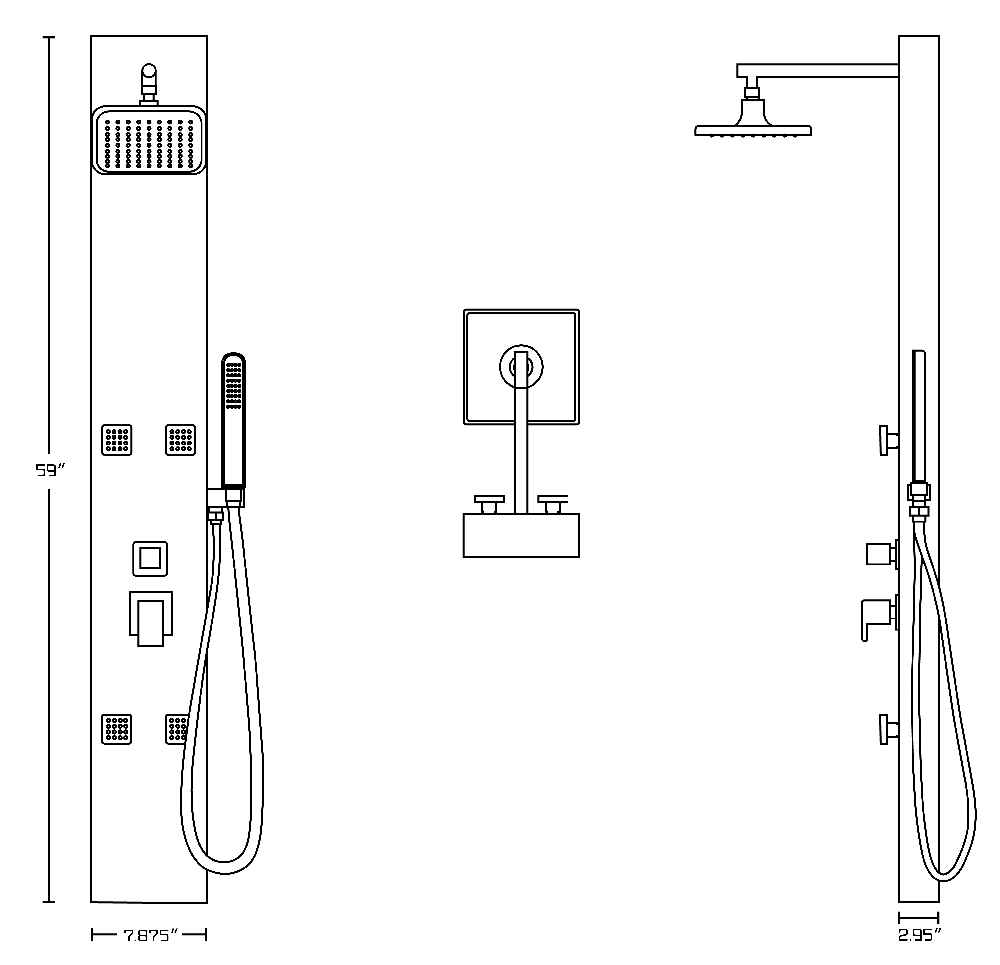 7.87-in. x 59-in. Shower Panel Chrome Stainless Steel CUPC