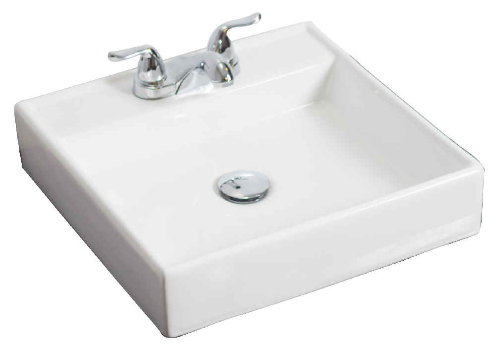 17.5-in. x 17.5-in. Square Bathroom Vessel Sink White Enamel Glaze