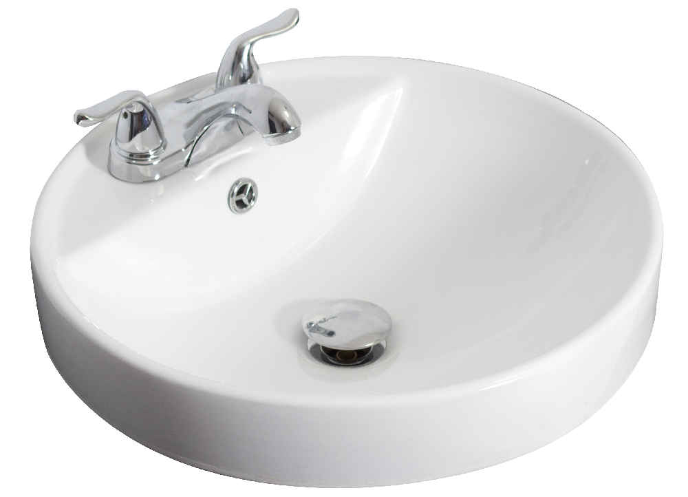 18.25-in. x 18.25-in. Round Bathroom Vessel Sink White Enamel Glaze