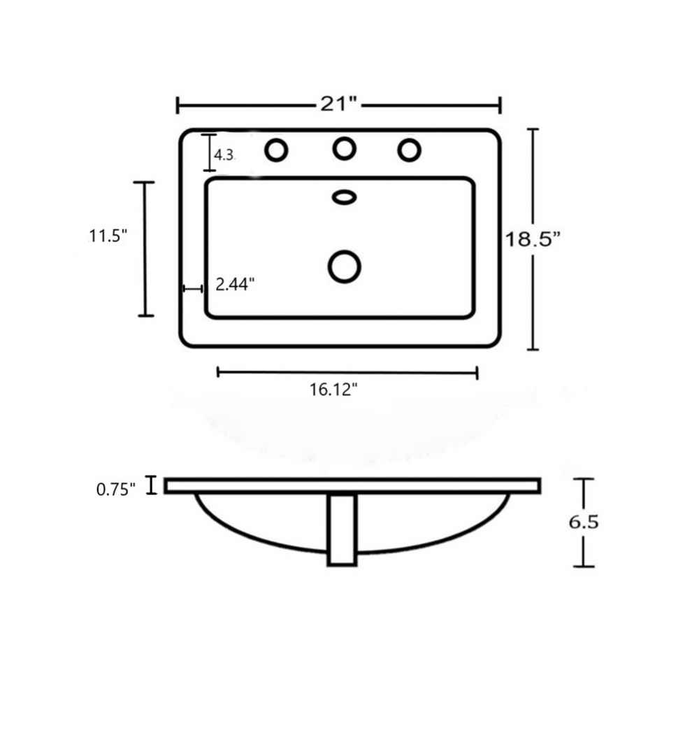 21-in. W 18.5-in. D Ceramic Top In White Color For 3H8-in. Faucet
