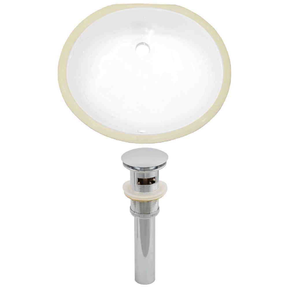 19.5-in. W Oval Bathroom Undermount Sink Set In White - Chrome Hardware - Overflow Drain Incl.