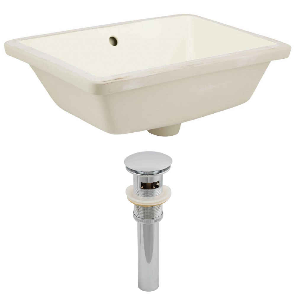 18.25-in. W Rectangle Bathroom Undermount Sink Set In Biscuit - Chrome Hardware - Overflow Drain Incl.