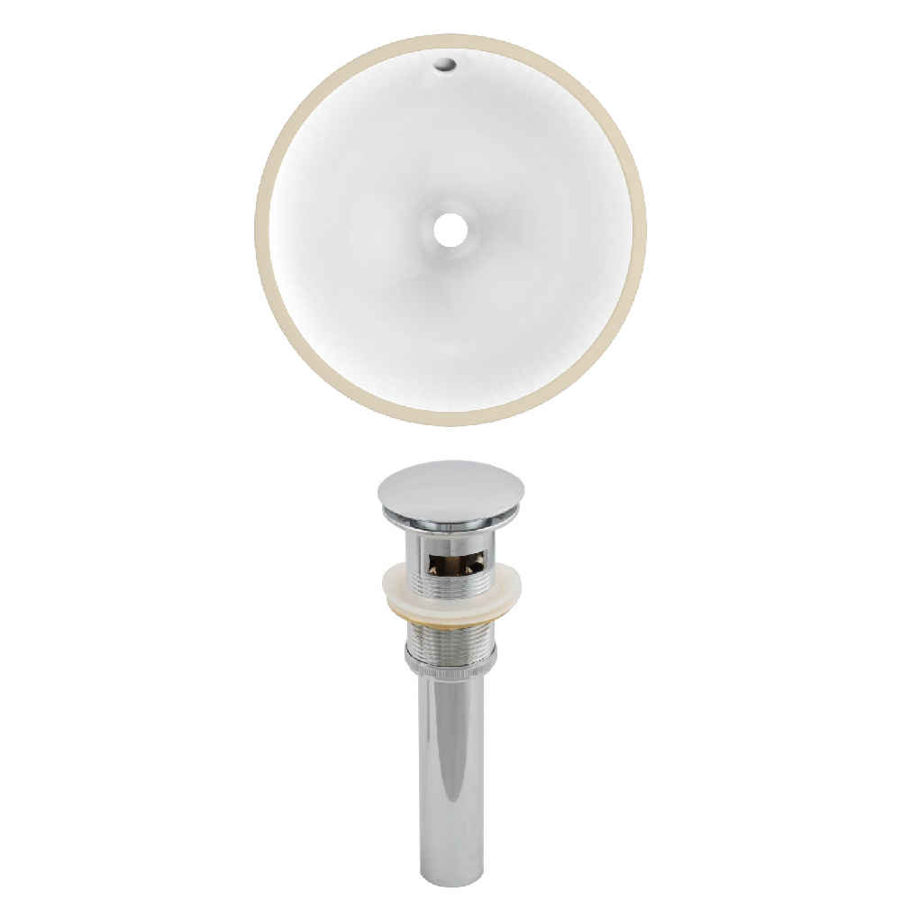 15.25-in. W Round Bathroom Undermount Sink Set In White - Chrome Hardware - Overflow Drain Incl.