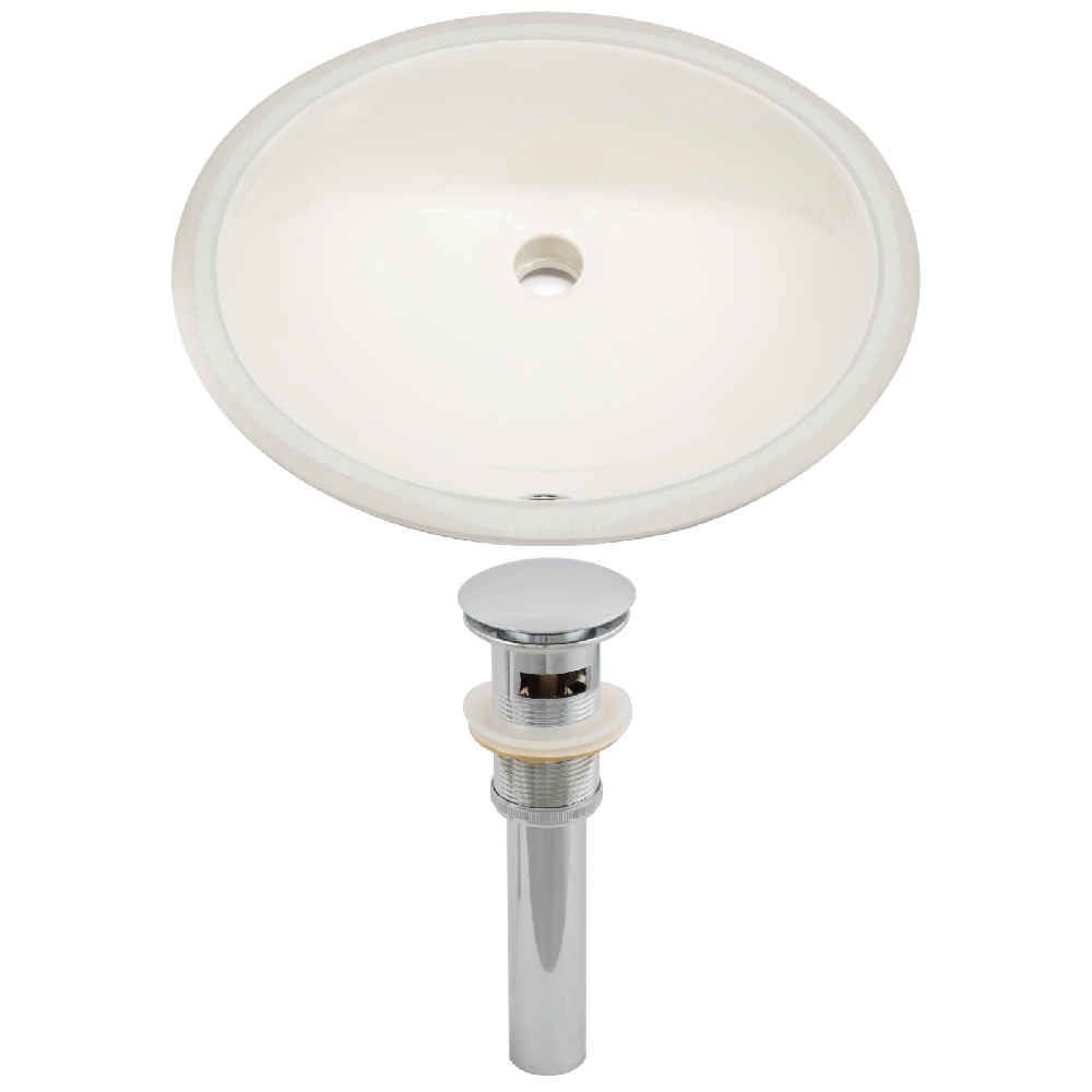 19.5-in. W CUPC Oval Bathroom Undermount Sink Set In Biscuit - Chrome Hardware - Overflow Drain Incl.