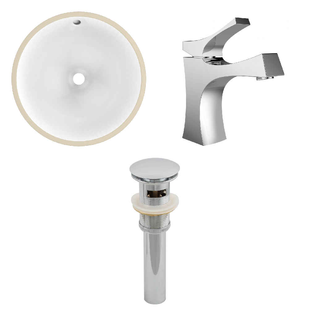 16.5-in. W CUPC Round Bathroom Undermount Sink Set In White - Chrome Hardware - Overflow Drain Incl.