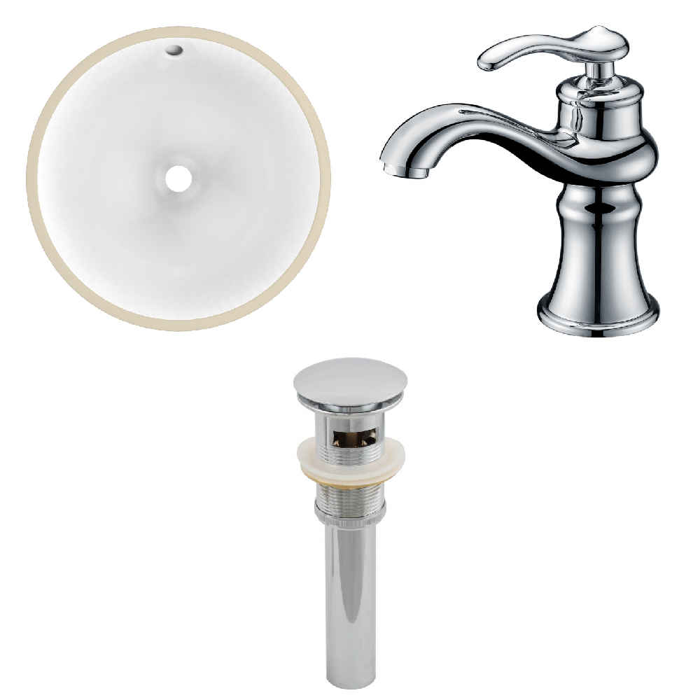 16.5-in. W CUPC Round Bathroom Undermount Sink Set In White - Chrome Hardware - Overflow Drain Incl.