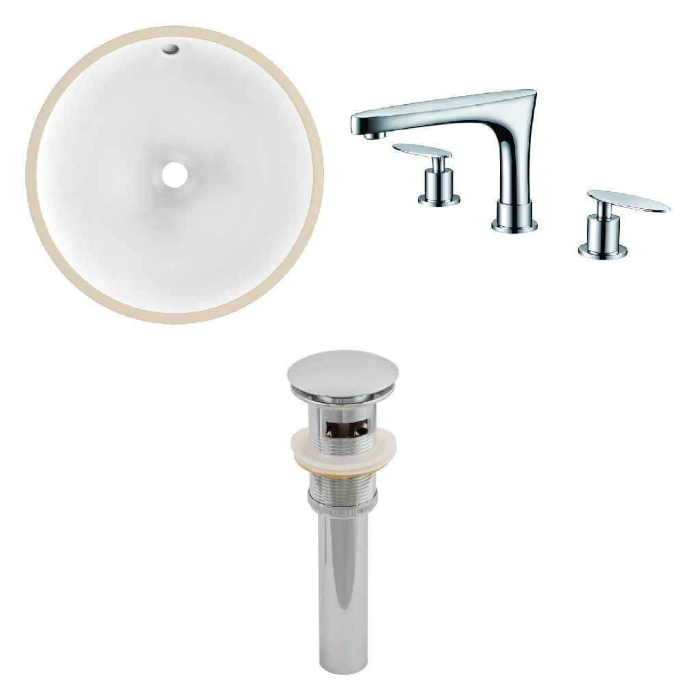 16.5-in. W CUPC Round Bathroom Undermount Sink Set In White - Chrome Hardware - Overflow Drain Incl.