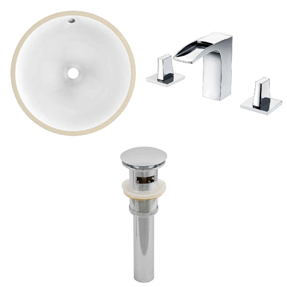 16.5-in. W CUPC Round Bathroom Undermount Sink Set In White - Chrome Hardware - Overflow Drain Incl.