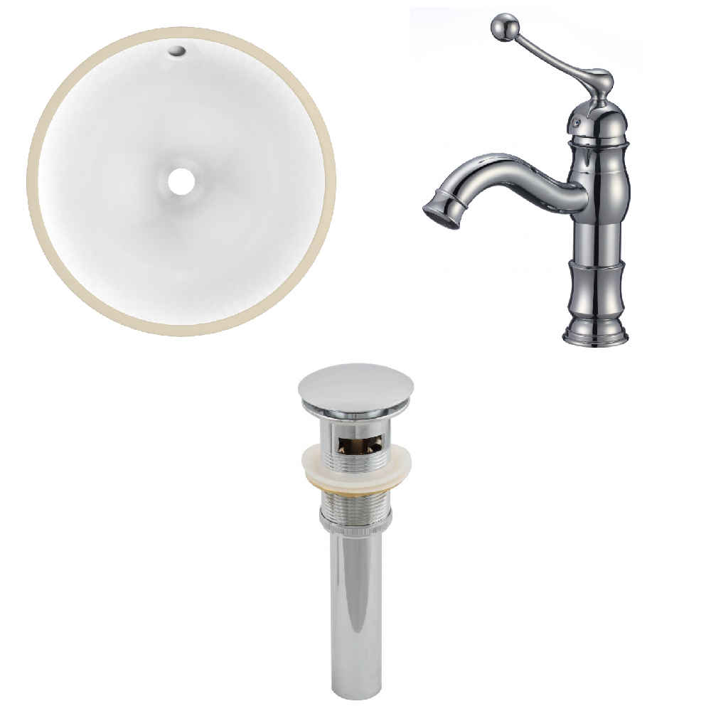 16.5-in. W CUPC Round Bathroom Undermount Sink Set In White - Chrome Hardware - Overflow Drain Incl.