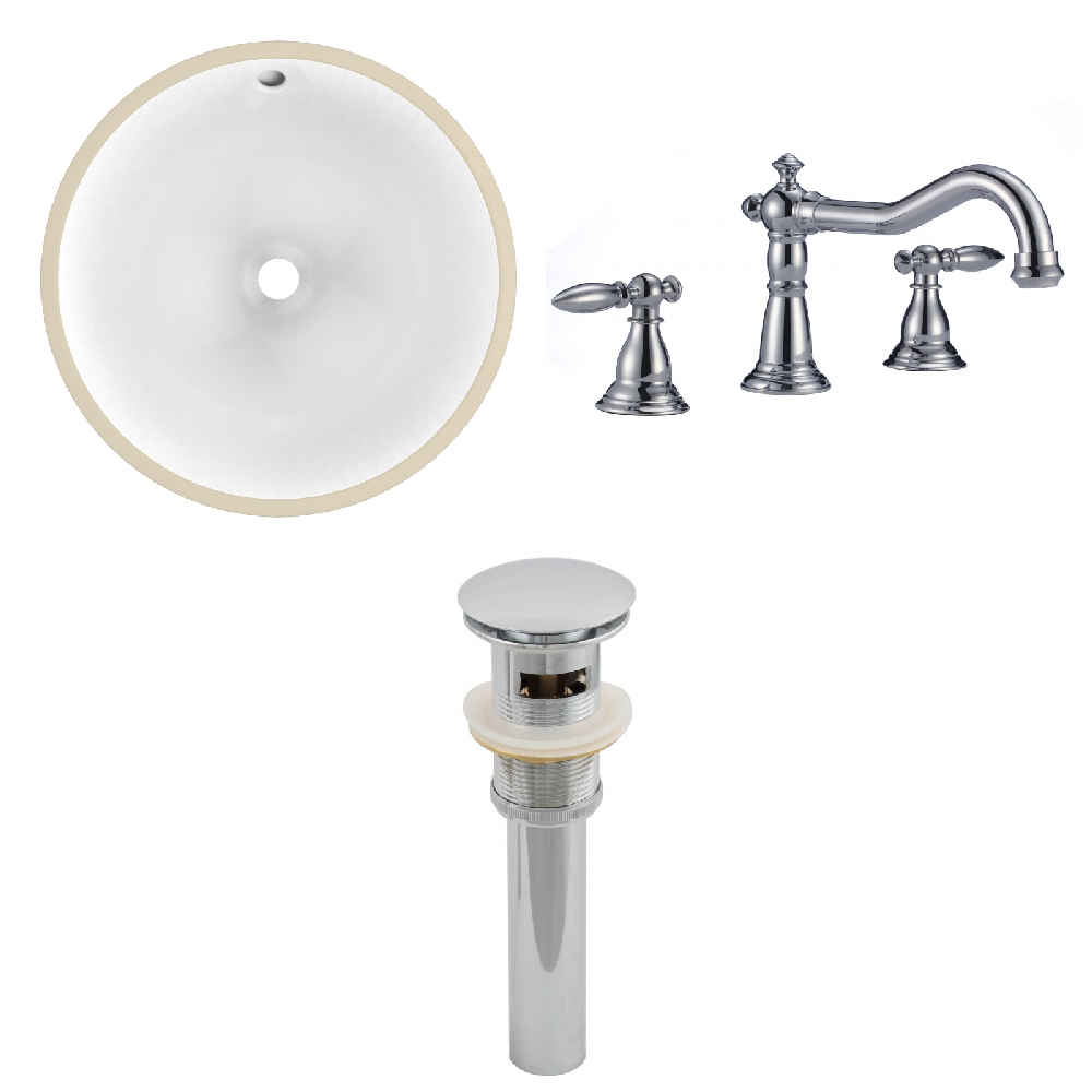 16.5-in. W CUPC Round Bathroom Undermount Sink Set In White - Chrome Hardware - Overflow Drain Incl.