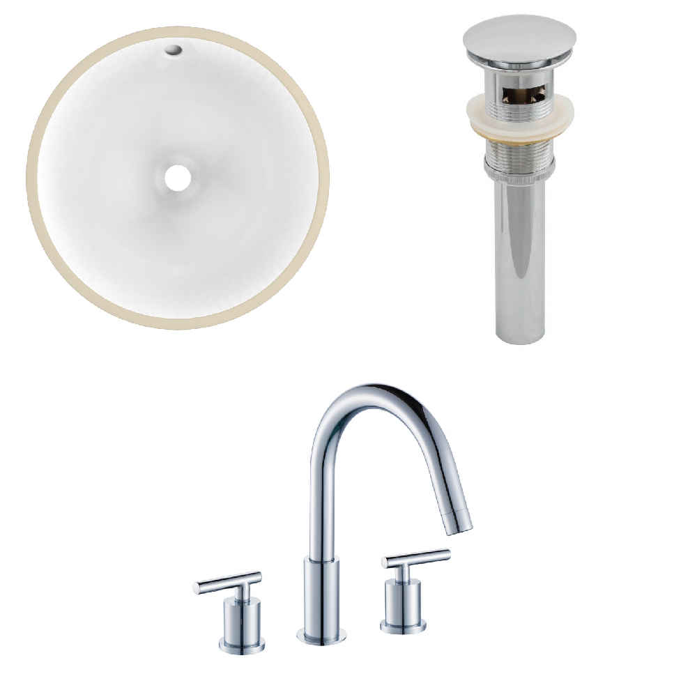 16.5-in. W CUPC Round Bathroom Undermount Sink Set In White - Chrome Hardware - Overflow Drain Incl.
