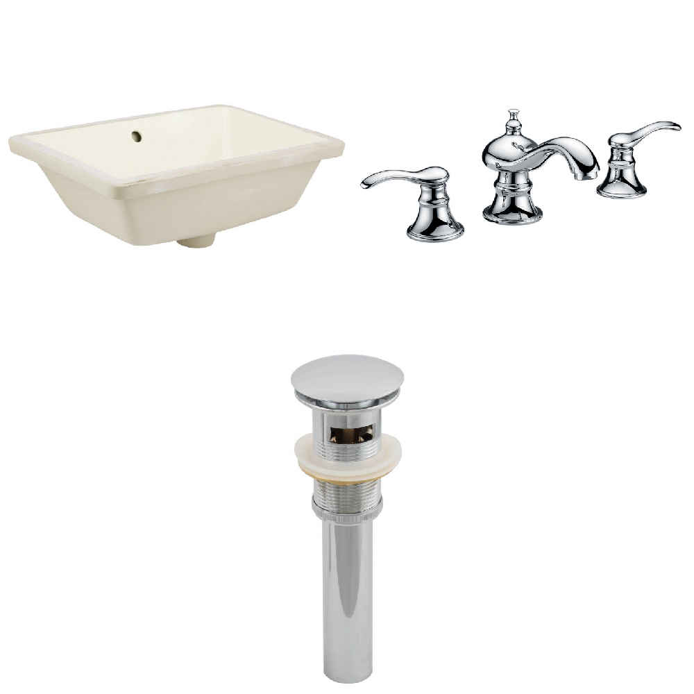 18.25-in. W CUPC Rectangle Bathroom Undermount Sink Set In Biscuit - Chrome Hardware - Overflow Drain Incl.