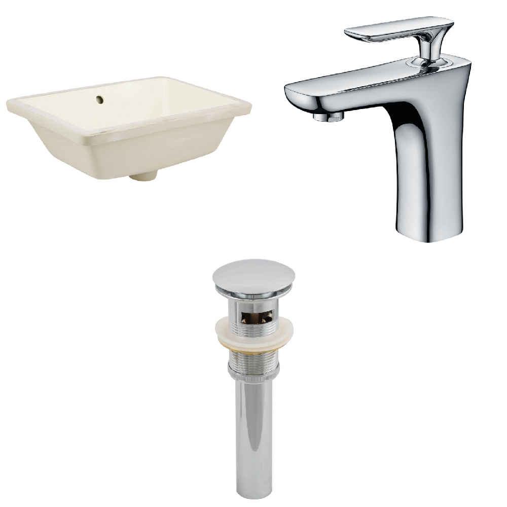 18.25-in. W CUPC Rectangle Bathroom Undermount Sink Set In Biscuit - Chrome Hardware - Overflow Drain Incl.