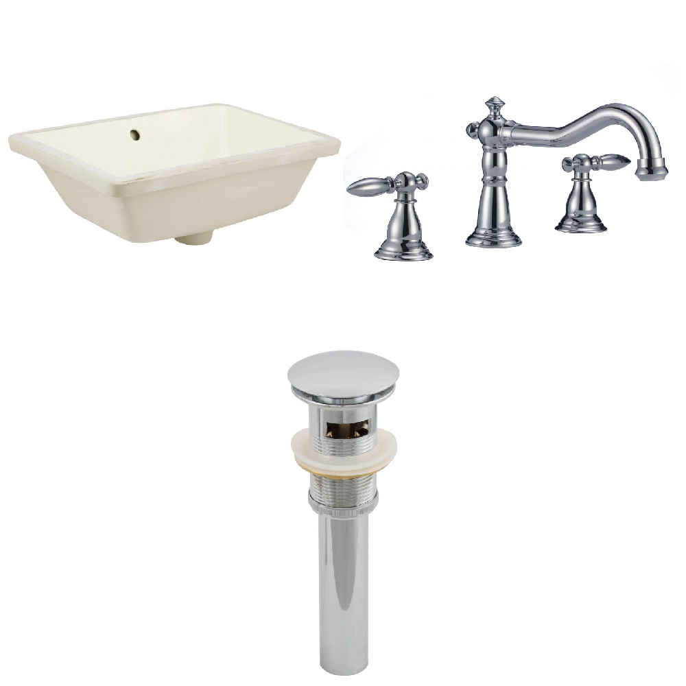 18.25-in. W CUPC Rectangle Bathroom Undermount Sink Set In Biscuit - Chrome Hardware - Overflow Drain Incl.