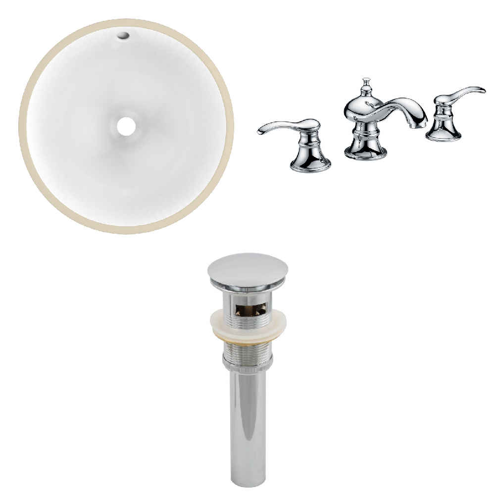 15.25-in. W CUPC Round Bathroom Undermount Sink Set In White - Chrome Hardware - Overflow Drain Incl.