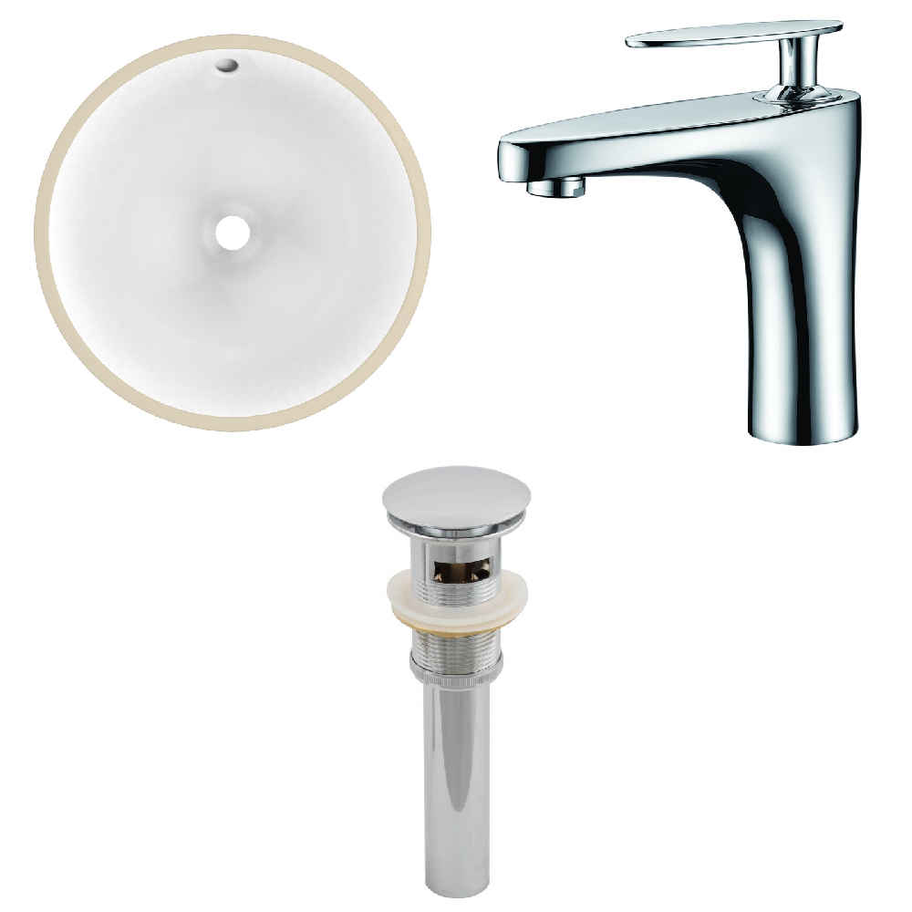 15.25-in. W CUPC Round Bathroom Undermount Sink Set In White - Chrome Hardware - Overflow Drain Incl.
