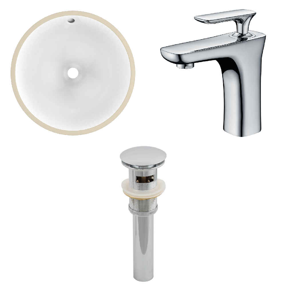 15.25-in. W CUPC Round Bathroom Undermount Sink Set In White - Chrome Hardware - Overflow Drain Incl.