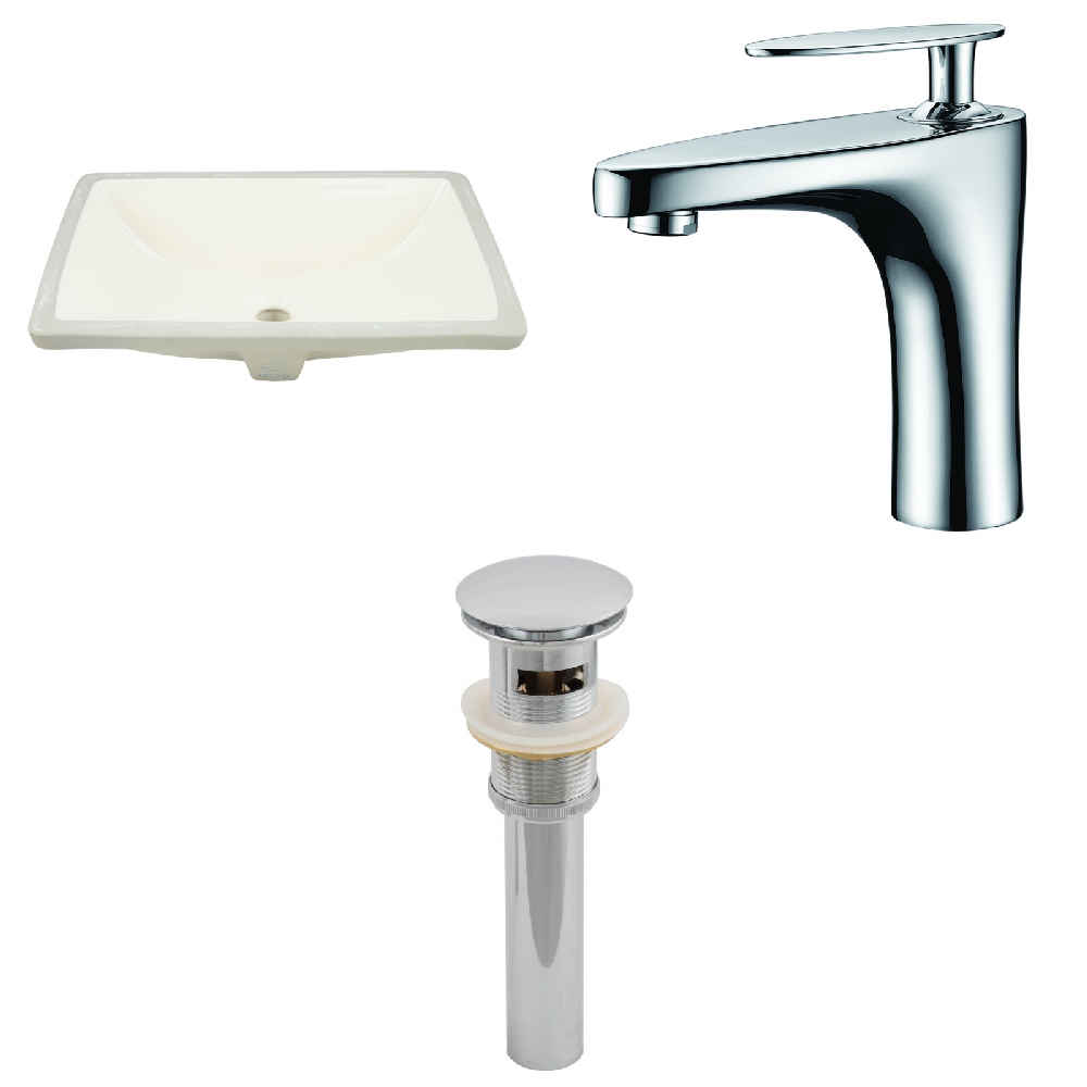 18.25-in. W CUPC Rectangle Bathroom Undermount Sink Set In Biscuit - Chrome Hardware - Overflow Drain Incl.