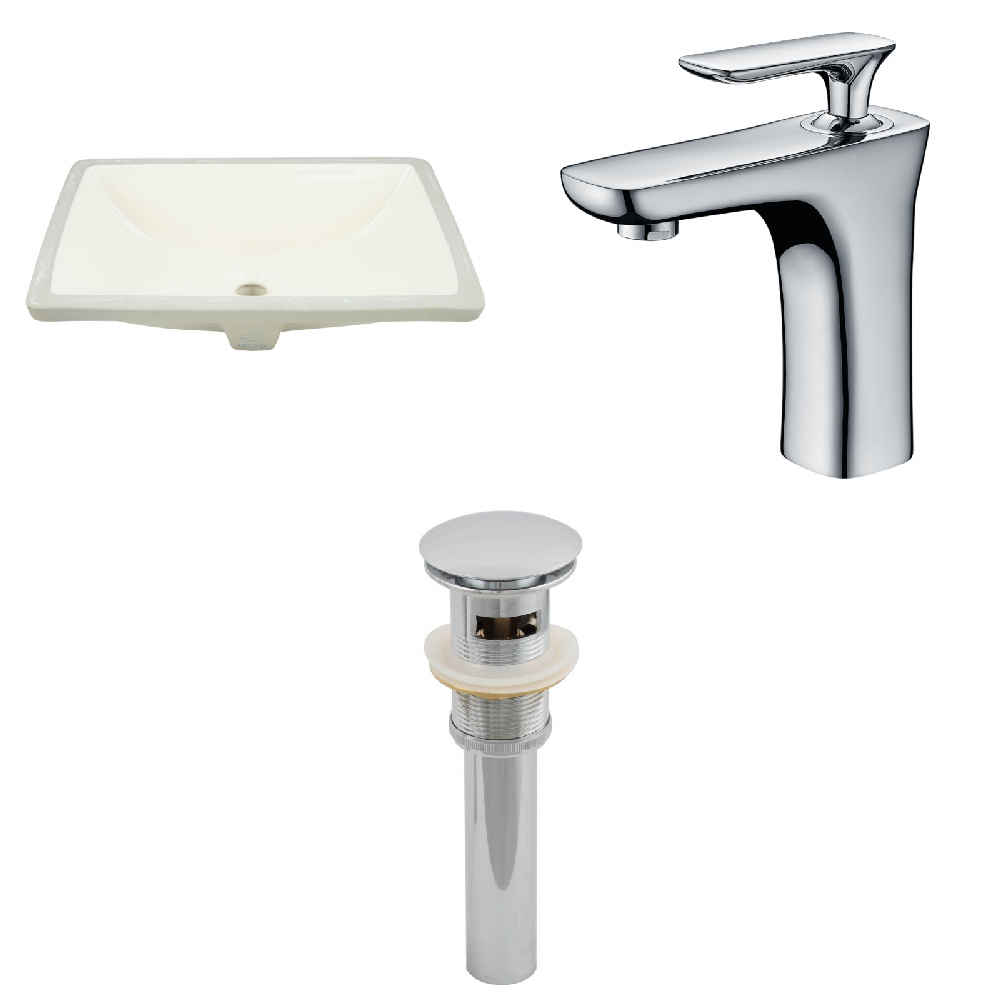 18.25-in. W CUPC Rectangle Bathroom Undermount Sink Set In Biscuit - Chrome Hardware - Overflow Drain Incl.