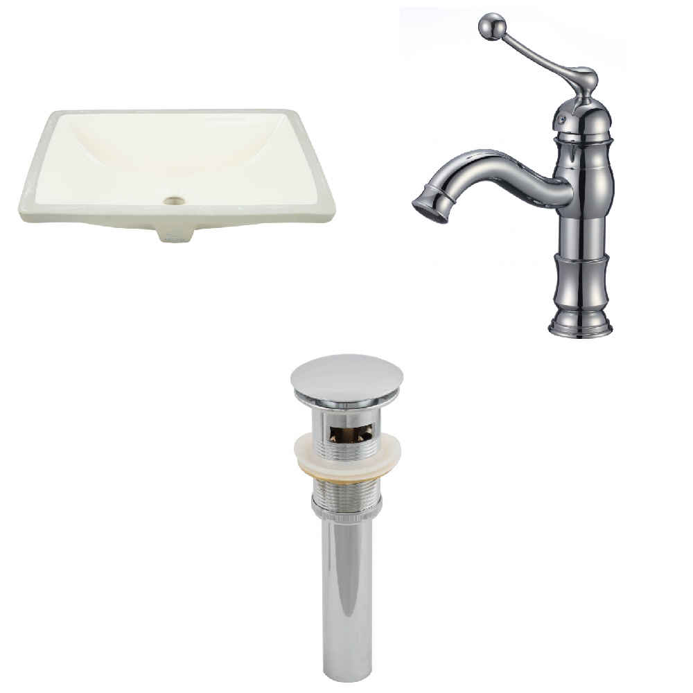 18.25-in. W CUPC Rectangle Bathroom Undermount Sink Set In Biscuit - Chrome Hardware - Overflow Drain Incl.