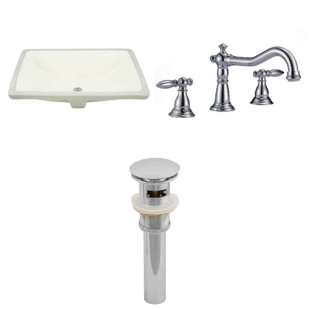 18.25-in. W CUPC Rectangle Bathroom Undermount Sink Set In Biscuit - Chrome Hardware - Overflow Drain Incl.