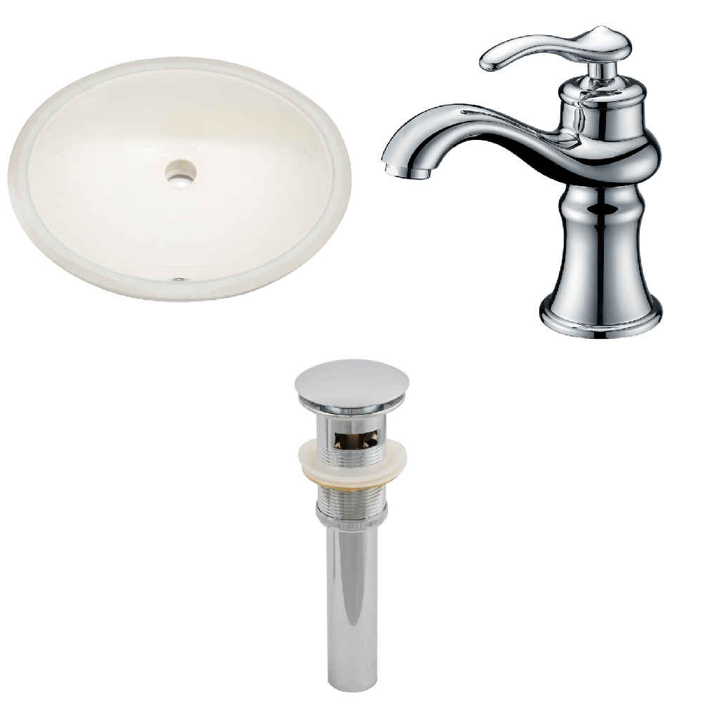 19.5-in. W CUPC Oval Bathroom Undermount Sink Set In Biscuit - Chrome Hardware - Overflow Drain Incl.