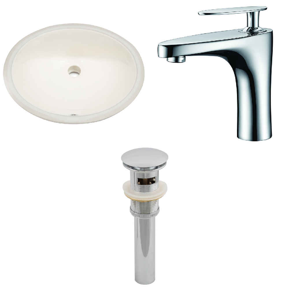 19.5-in. W CUPC Oval Bathroom Undermount Sink Set In Biscuit - Chrome Hardware - Overflow Drain Incl.