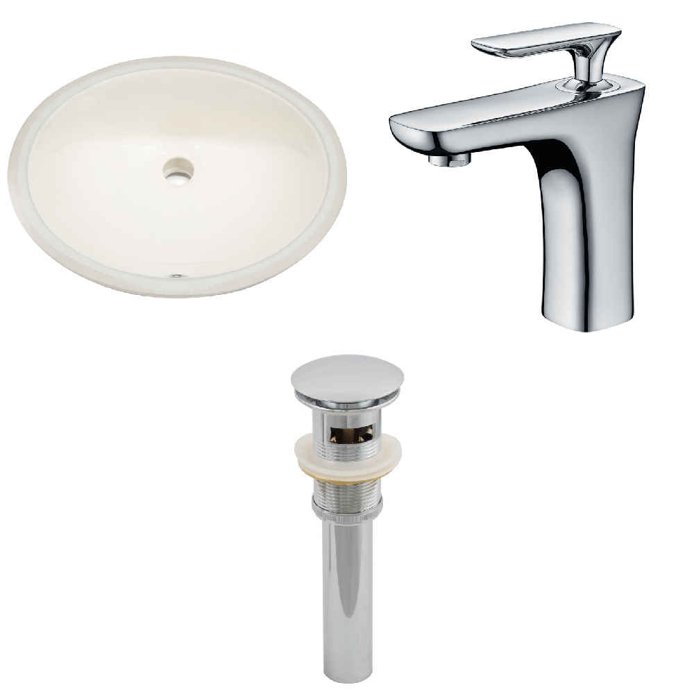 19.5-in. W CUPC Oval Bathroom Undermount Sink Set In Biscuit - Chrome Hardware - Overflow Drain Incl.