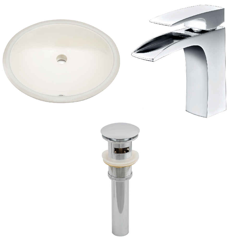 19.5-in. W CUPC Oval Bathroom Undermount Sink Set In Biscuit - Chrome Hardware - Overflow Drain Incl.