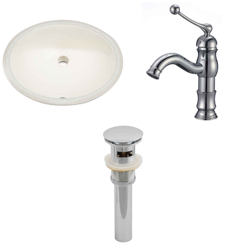 19.5-in. W CUPC Oval Bathroom Undermount Sink Set In Biscuit - Chrome Hardware - Overflow Drain Incl.