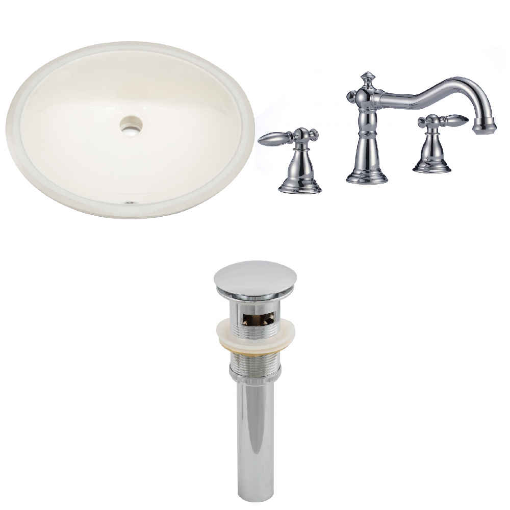 19.5-in. W CUPC Oval Bathroom Undermount Sink Set In Biscuit - Chrome Hardware - Overflow Drain Incl.