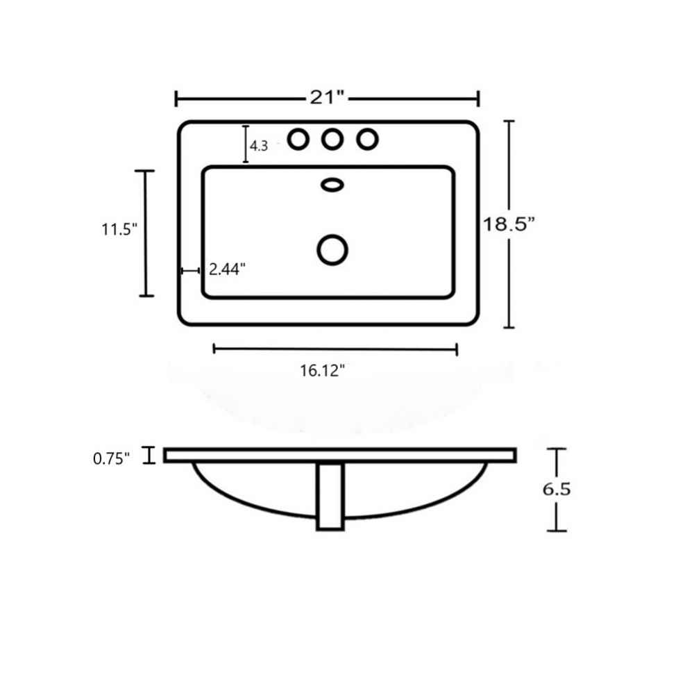 21-in. W 18.5-in. D Ceramic Top In White Color For 3H4-in. Faucet