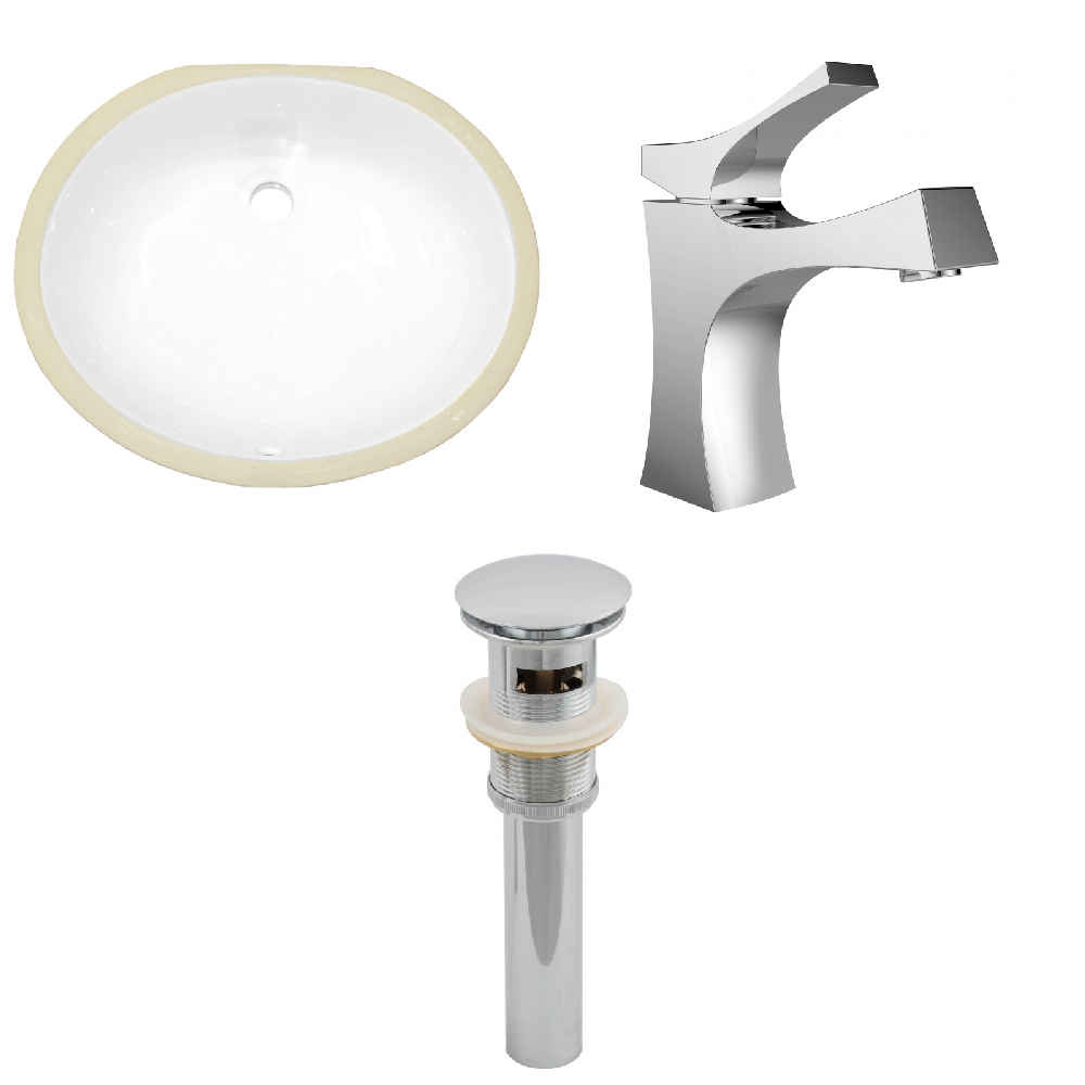 19.5-in. W Oval Bathroom Undermount Sink Set In White - Chrome Hardware - Overflow Drain Incl.