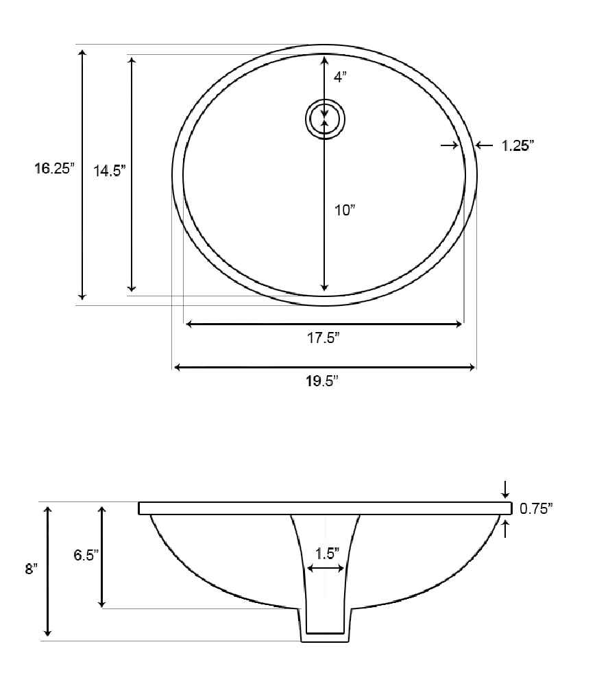 19.5-in. W CUPC Oval Bathroom Undermount Sink Set In White - Chrome Hardware - Overflow Drain Incl.