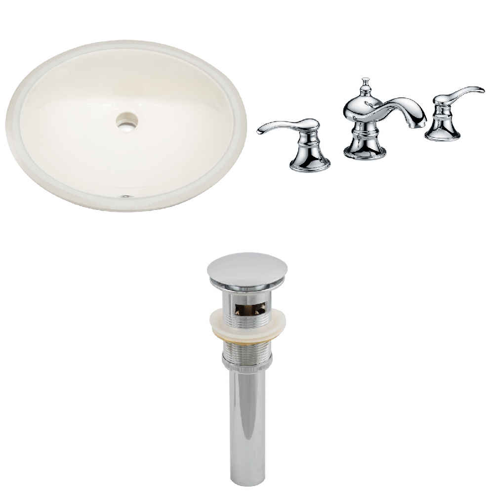 19.75-in. W CUPC Oval Bathroom Undermount Sink Set In Biscuit - Chrome Hardware - Overflow Drain Incl.