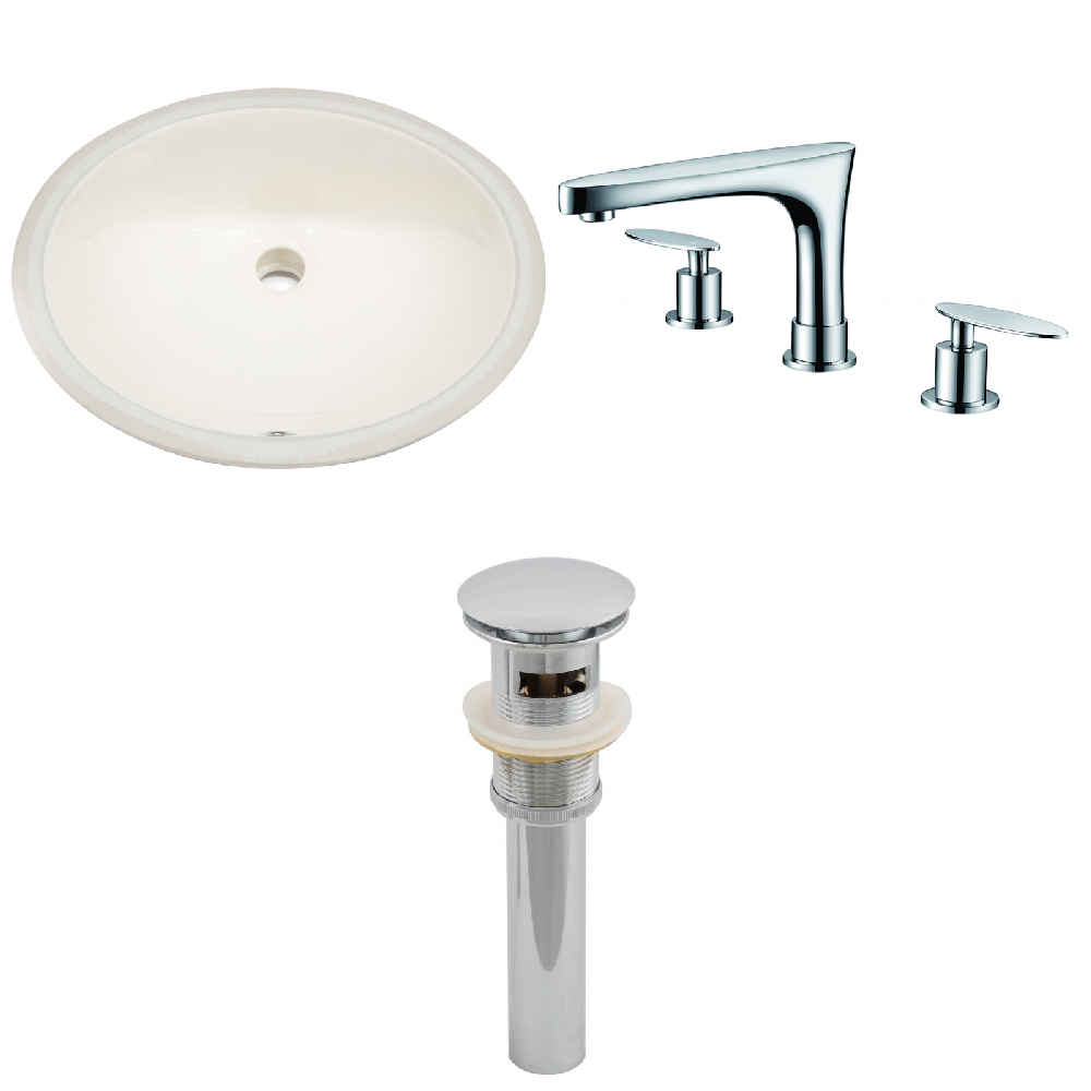 19.75-in. W CUPC Oval Bathroom Undermount Sink Set In Biscuit - Chrome Hardware - Overflow Drain Incl.