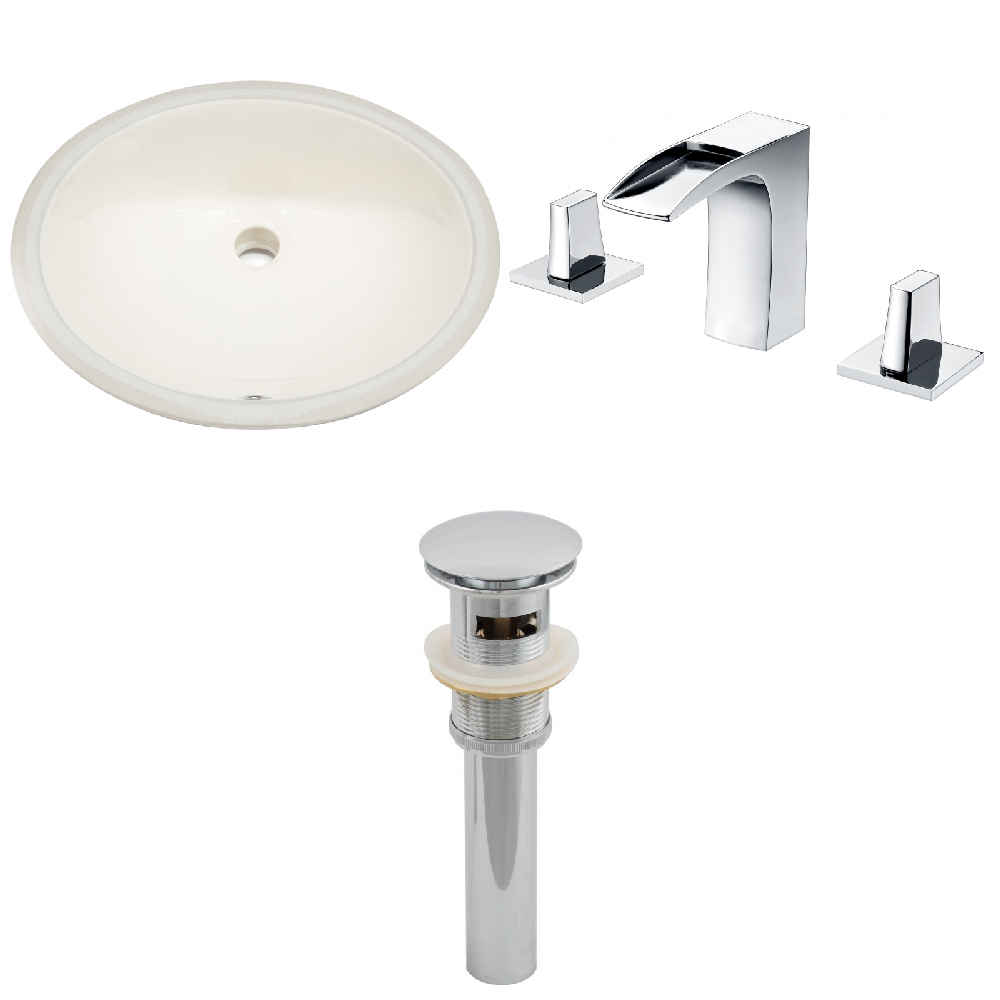 19.75-in. W CUPC Oval Bathroom Undermount Sink Set In Biscuit - Chrome Hardware - Overflow Drain Incl.