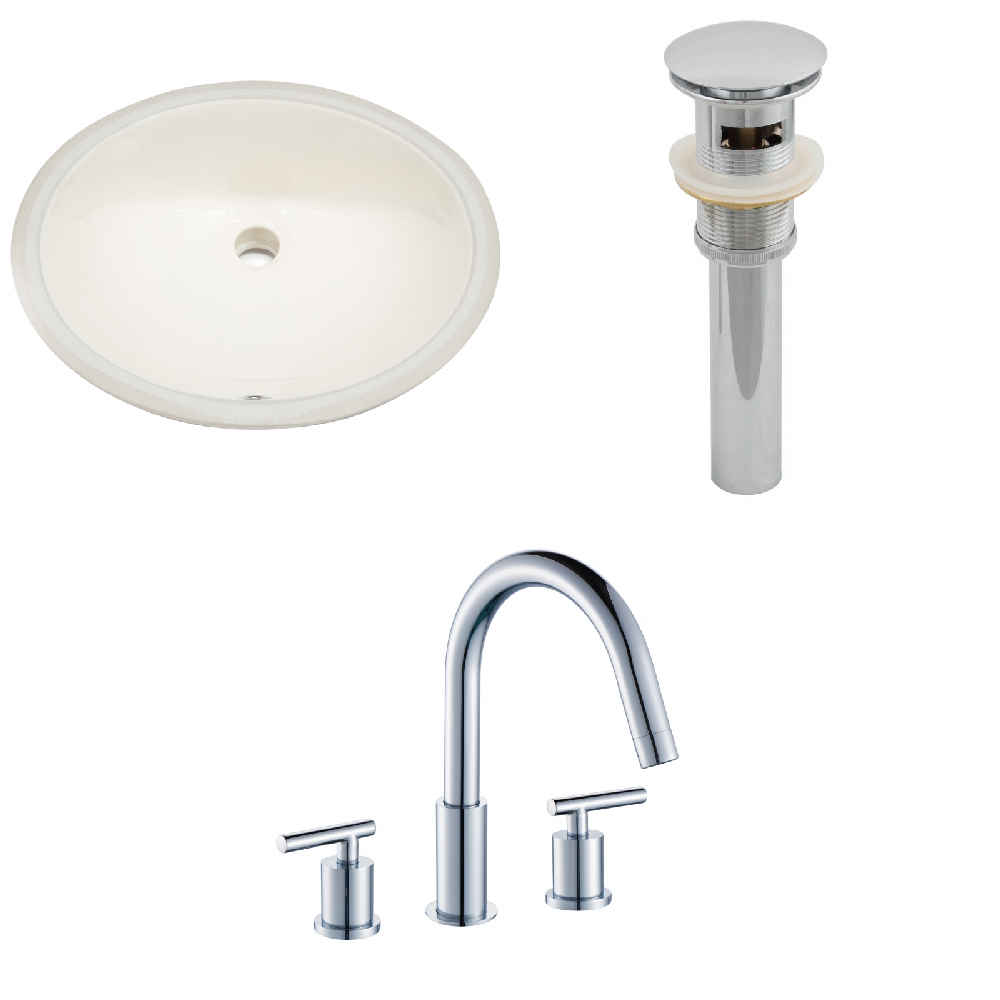 19.75-in. W CUPC Oval Bathroom Undermount Sink Set In Biscuit - Chrome Hardware - Overflow Drain Incl.